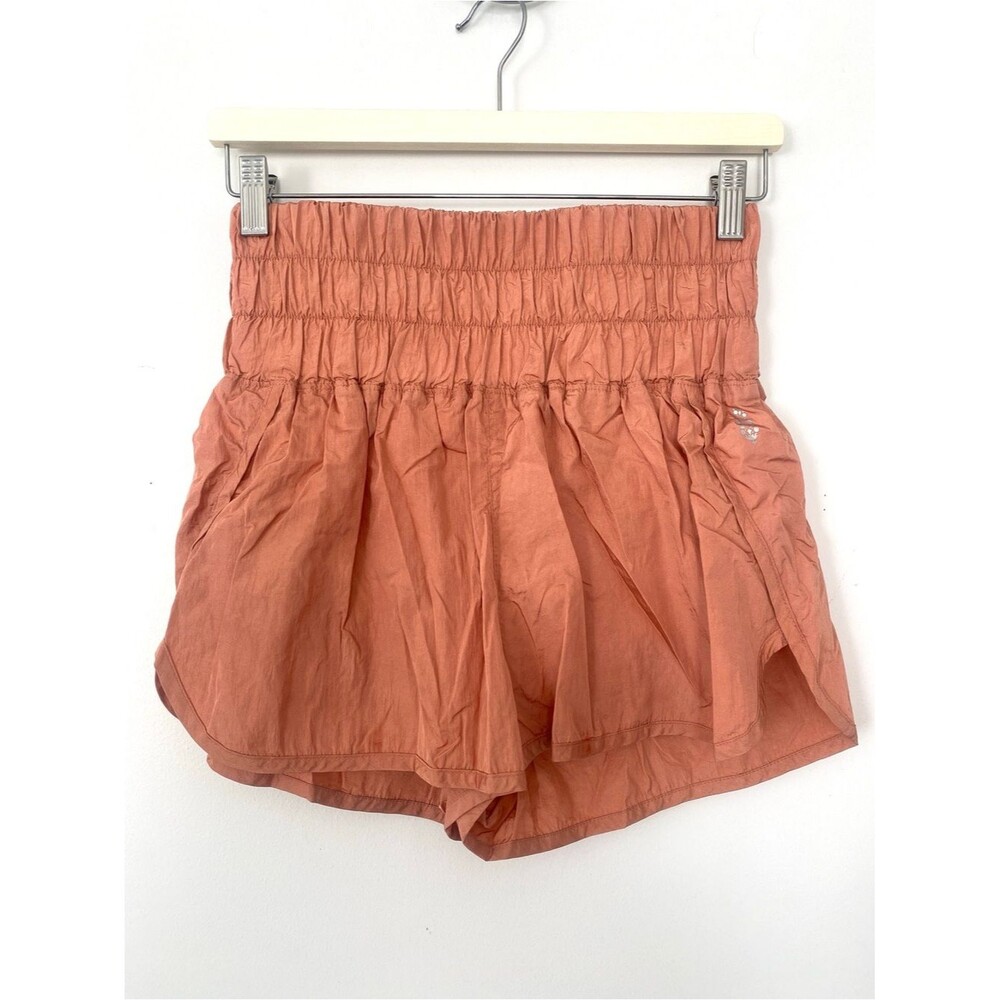 FP Movement by Free People High-Waist Smocked Shorts Rust Orange Sz M Athletic - Picture 4 of 11